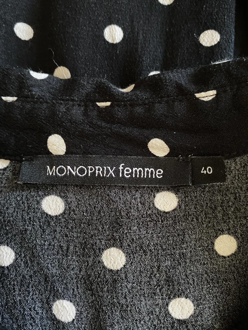 Monoprix black dress with white polka dots size 40 – 100% viscose, retro chic style – photo 9